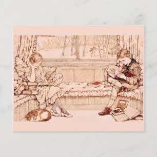 Vintage Children Reading cosy Illustration Flyer