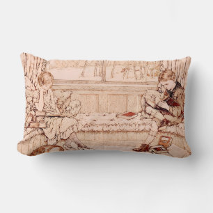 Vintage Children Reading cosy Illustration Lumbar Cushion