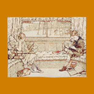 Vintage Children Reading cosy Illustration Postcard
