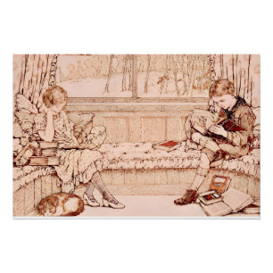 Vintage Children Reading cosy Illustration  Poster