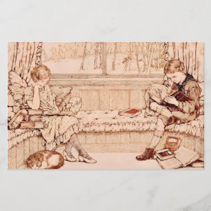 Vintage Children Reading cosy Illustration  Stationery
