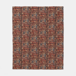 Vintage Children Reading in Library Illustration  Fleece Blanket