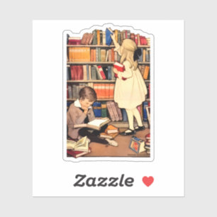 Vintage Children Reading Library Books