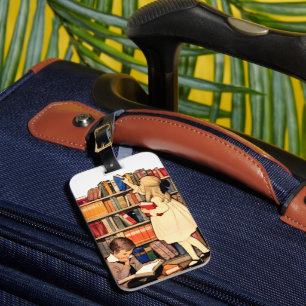 Vintage Children Reading Library Books Luggage Tag