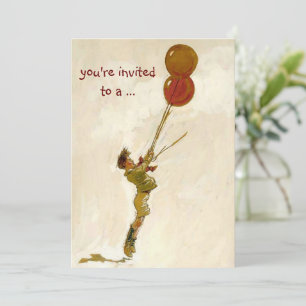Vintage Children, Red Ballon Boy Birthday Party Invitation