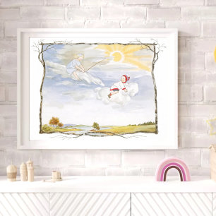 Vintage Children Riding Flying Horses in the Wind Poster