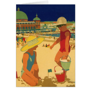 Vintage Children, Sisters Family Vacation at Beach