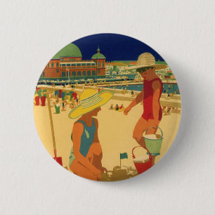 Vintage Children, Sisters Family Vacation at Beach 6 Cm Round Badge