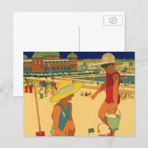 Vintage Children, Sisters Family Vacation at Beach Postcard