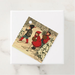 Vintage Children skiing Favour Tags