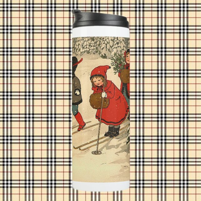 Vintage Children Skiing Through a Snowy Forest  Thermal Tumbler (Creator Uploaded)