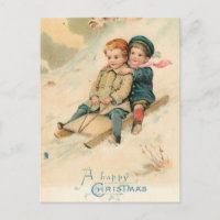 Vintage Children Sledding In the Snow