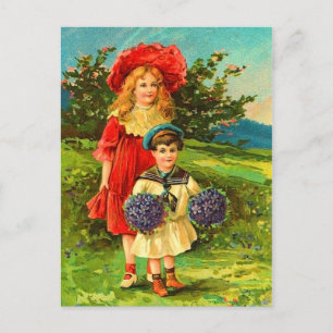 Vintage Children Spring Birthday Postcard