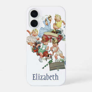 Vintage Children Toddlers Playing Toy Fire Trucks iPhone 16 Case
