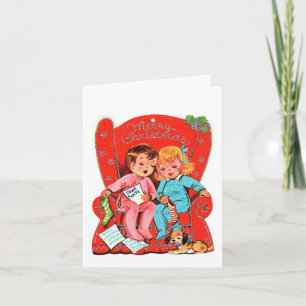 Vintage Children Waiting on Santa Card