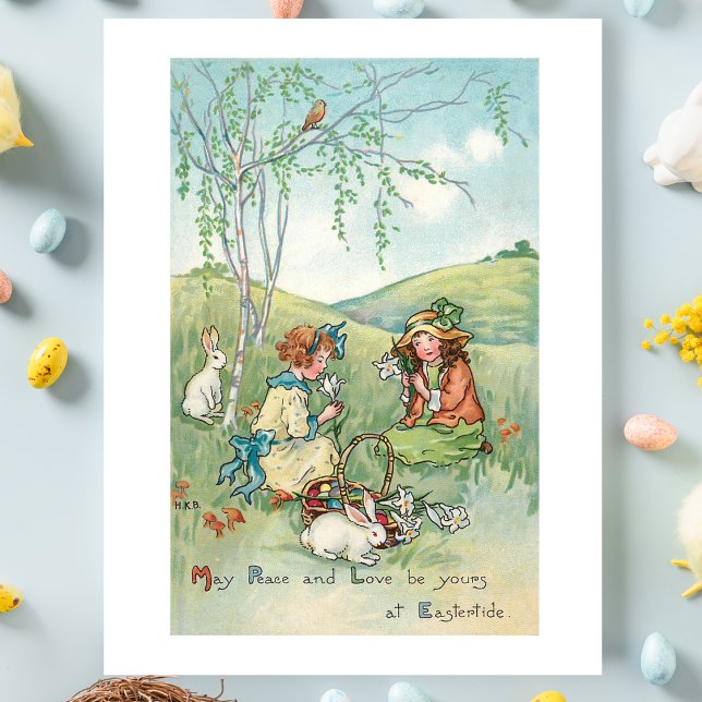 Vintage Children with Easter Bunnies and Eggs Postcard (Creator Uploaded)