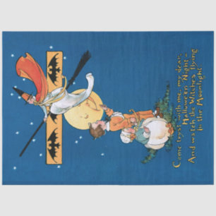 Vintage Children with Pretty Witch in Moonlight Tissue Paper