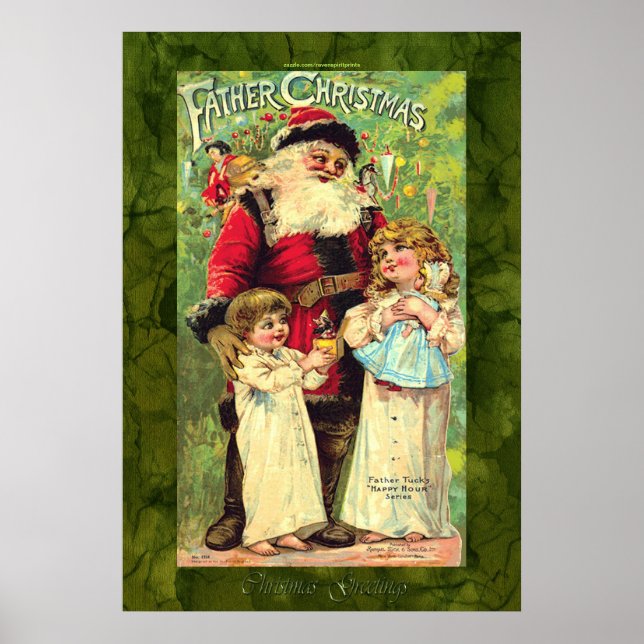 Vintage Children with Santa Claus Christmas Poster (Front)