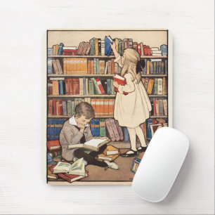 Vintage Children's Book Week Library Illustration Mouse Pad