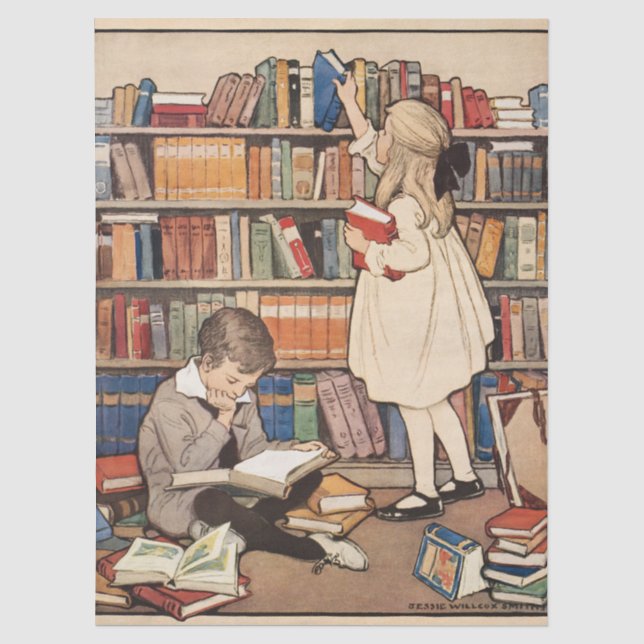 Vintage Children's Book Week Library Illustration Tissue Paper (Front)