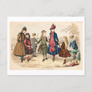 Vintage Children's Fashion Illustration 1886 Postcard