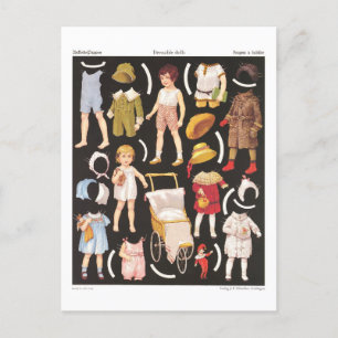 Vintage Children's Paper Dolls Postcard