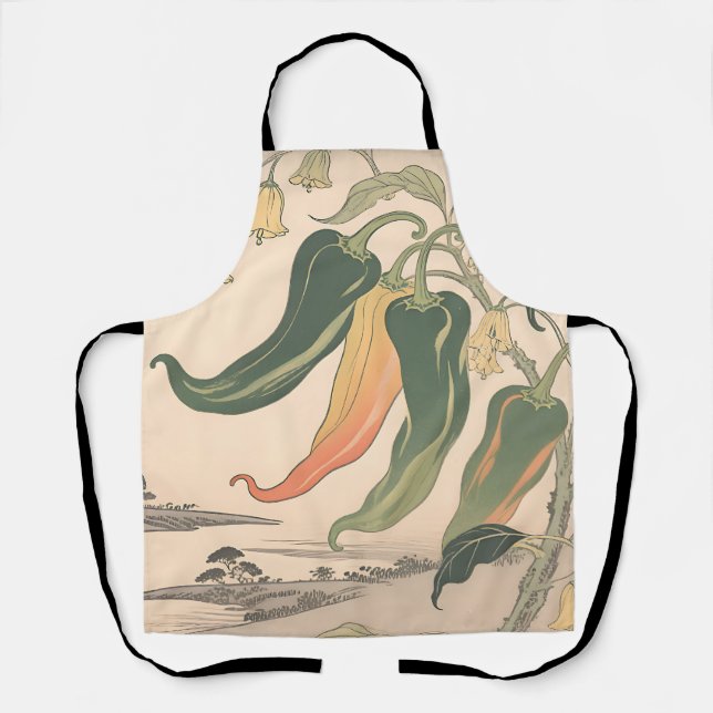 Vintage Chilli Pepper Illustration Apron (Front)