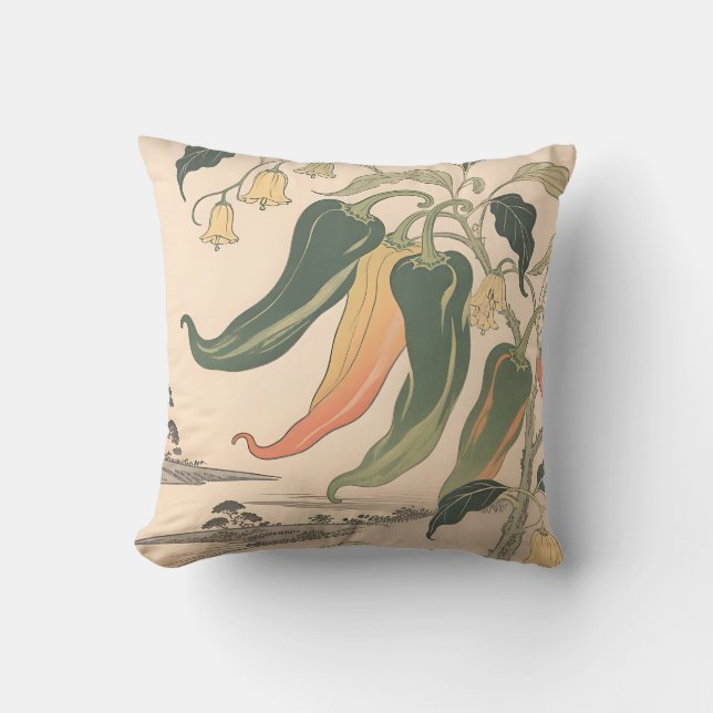 Vintage Chilli Pepper Illustration Cushion (Front)