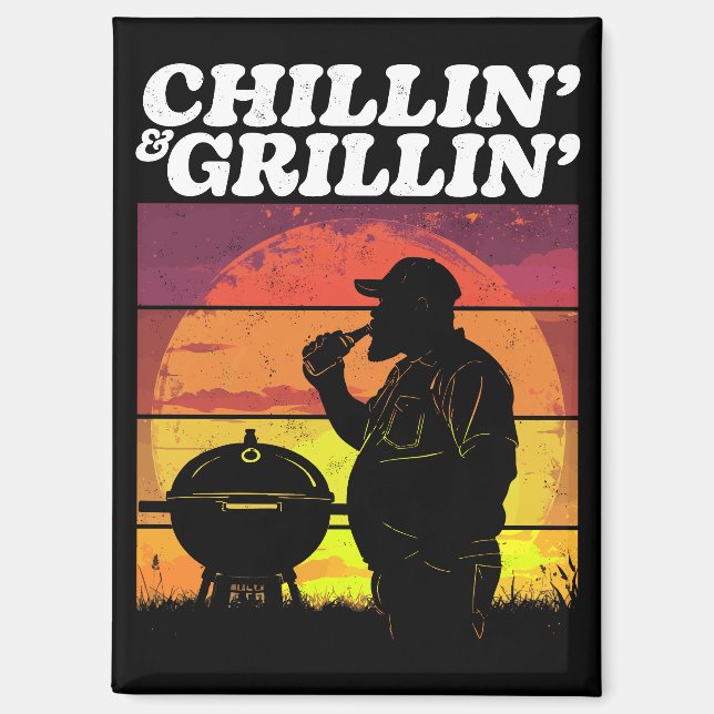 Vintage Chillin’ & Grillin’ Dark Distressed Magnet (Front)
