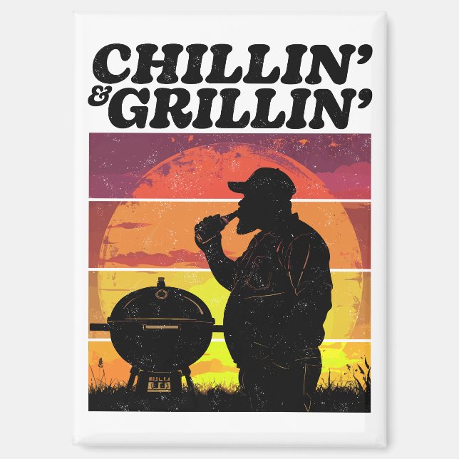 Vintage Chillin’ & Grillin’ Distressed Magnet (Front)