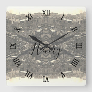 Vintage China Canton city Square Wall Clock