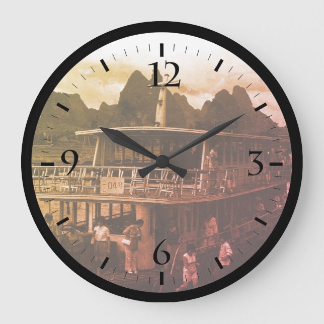 Vintage China Guilin river boat Large Clock (Front)