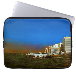 Vintage China Hong Kong boat skyscraper ​​sea Laptop Sleeve