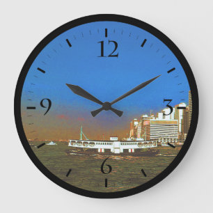 Vintage China Hong Kong boat skyscraper sea Large Clock