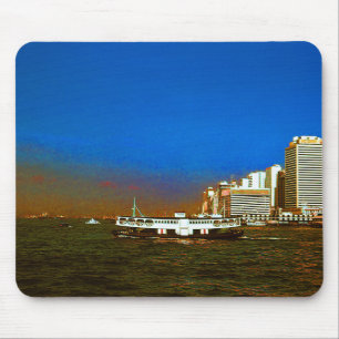 Vintage China Hong Kong boat skyscraper ​​sea Mouse Pad