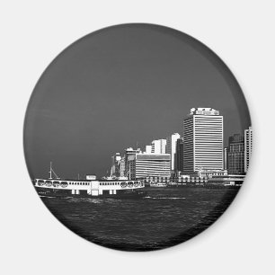 Vintage China Hong Kong boat skyscraper sea Post Magnet
