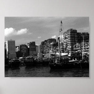 Vintage China Hong Kong houseboats river Poster