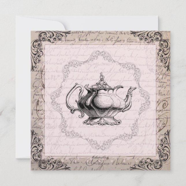 Vintage China Teapot Bridal Shower Tea Party Invitation (Front)