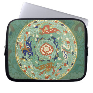 Vintage Chinese Blue Green Circle Laptop Sleeve