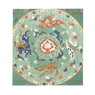 Vintage Chinese Blue Green Circle Notepad