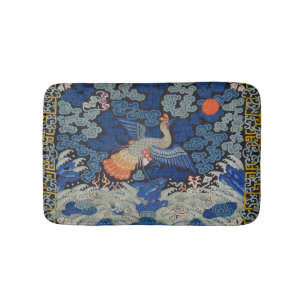Vintage Chinese Crane Pattern: Imperial Blue Bath Mat