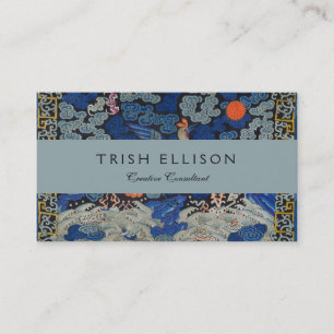 Vintage Chinese Crane Pattern: Imperial Blue Business Card