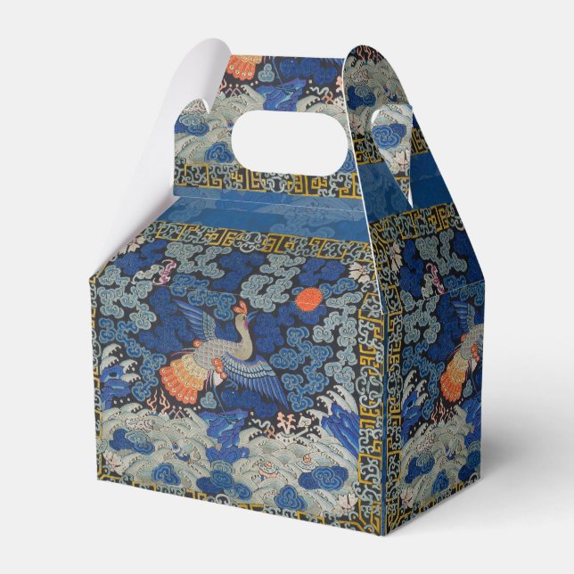 Vintage Chinese Crane Pattern: Imperial Blue Favour Box (Front Side)