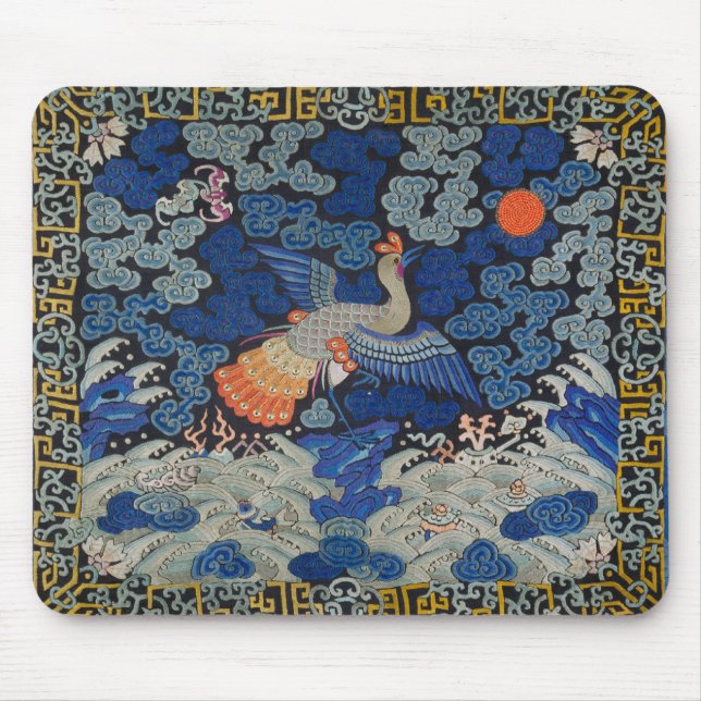 Vintage Chinese Crane Pattern: Imperial Blue Mouse Pad (Front)