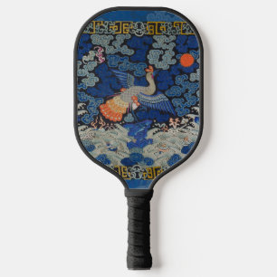Vintage Chinese Crane Pattern: Imperial Blue Pickleball Paddle