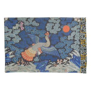 Vintage Chinese Crane Pattern: Imperial Blue Pillowcase