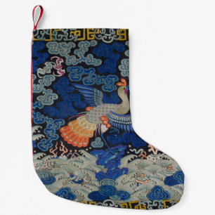 Vintage Chinese Crane Pattern: Imperial Blue Small Christmas Stocking