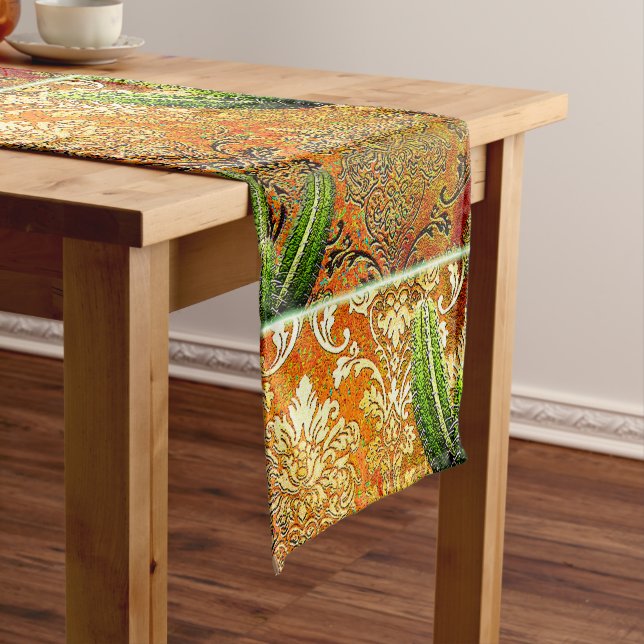 Vintage Chinese Desert Cactus Short Table Runner (In Situ)