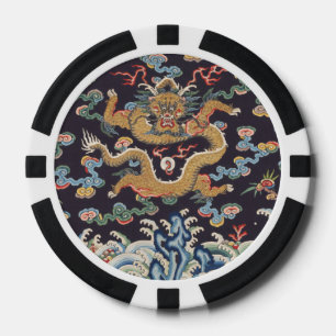 Vintage Chinese Dragon Oriental Silk Pattern Poker Chips