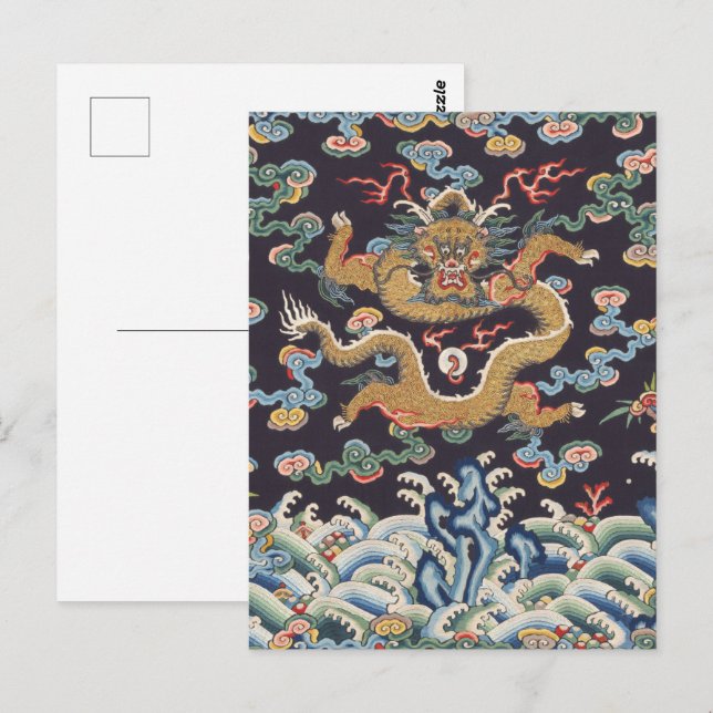 Vintage Chinese Dragon Oriental Silk Pattern Postcard (Front/Back)